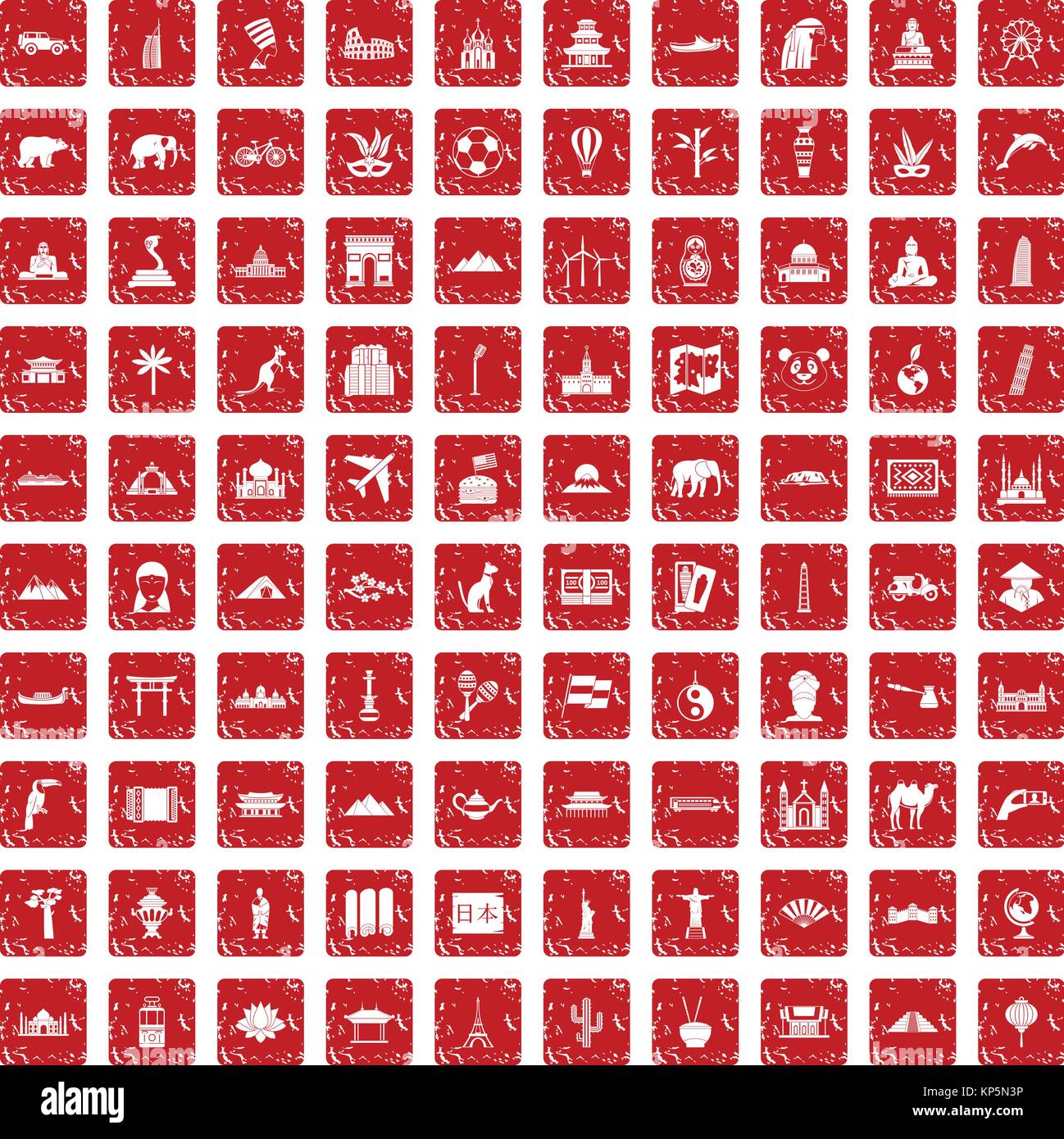100 world tour icons set grunge red Stock Vector Image & Art - Alamy