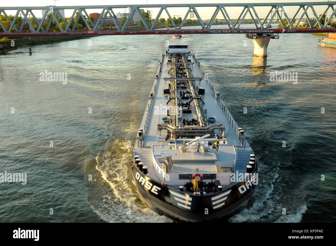 Nautical Vessel navigate on the Rhein river between Germany and France Stock Photo