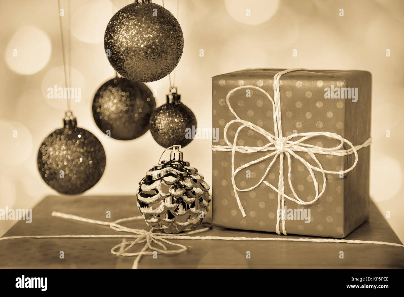 Christmas holiday details. Close up of New Year decorations, balls and