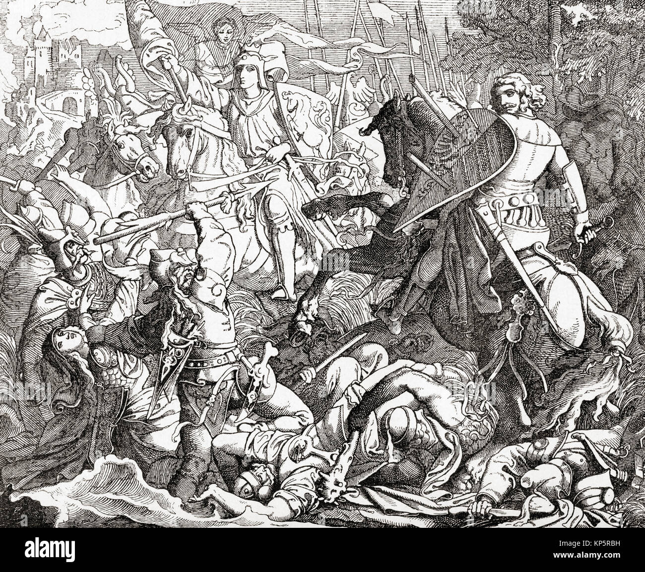 Otto I the Great at The Second Battle of Lechfeld, 10 August 955.  Otto I, 912 –  973, aka Otto the Great.  German king and Holy Roman Emperor.  From Ward and Lock's Illustrated History of the World, published c.1882. Stock Photo