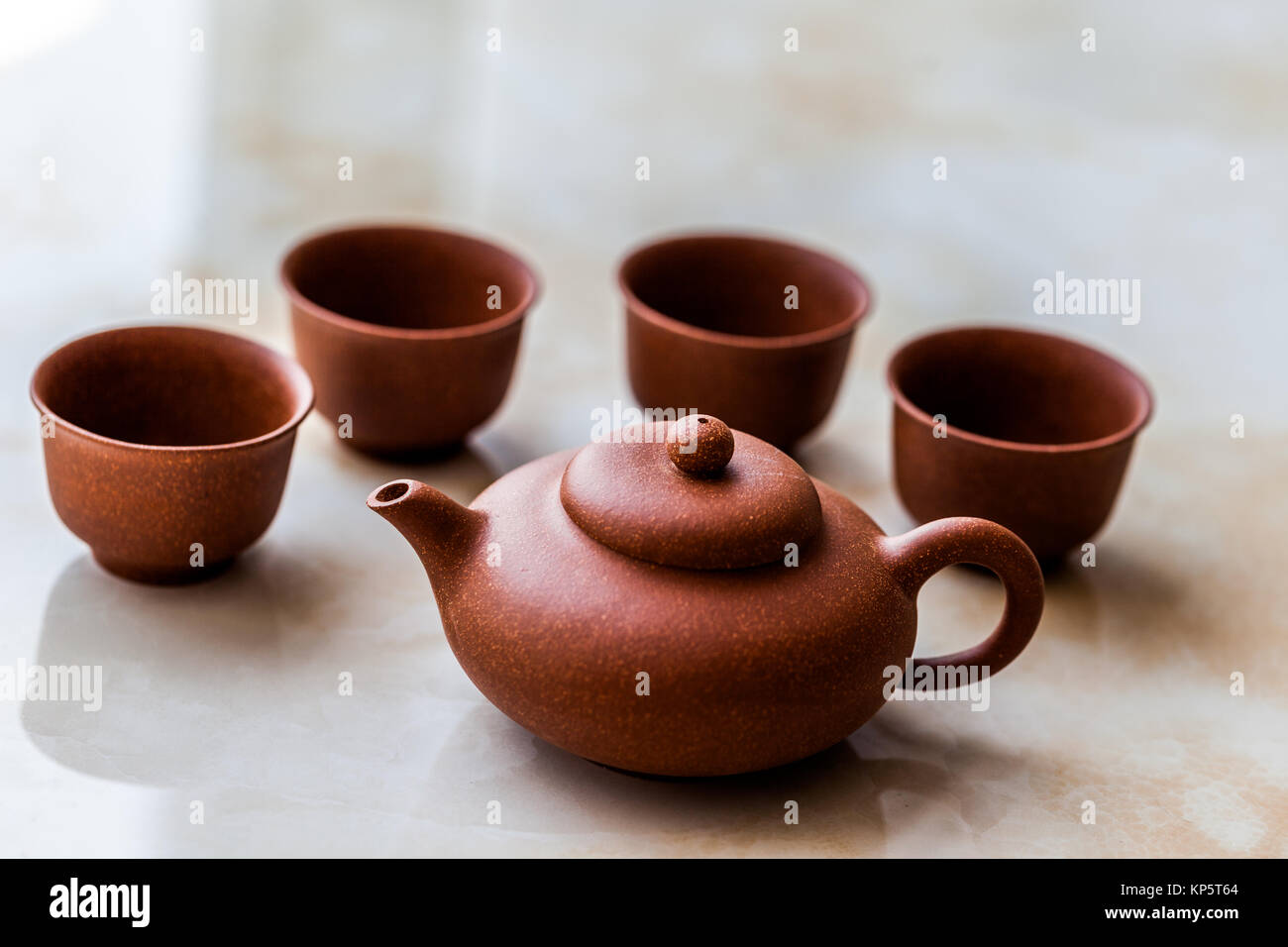 chinese tea service from red clay Stock Photo