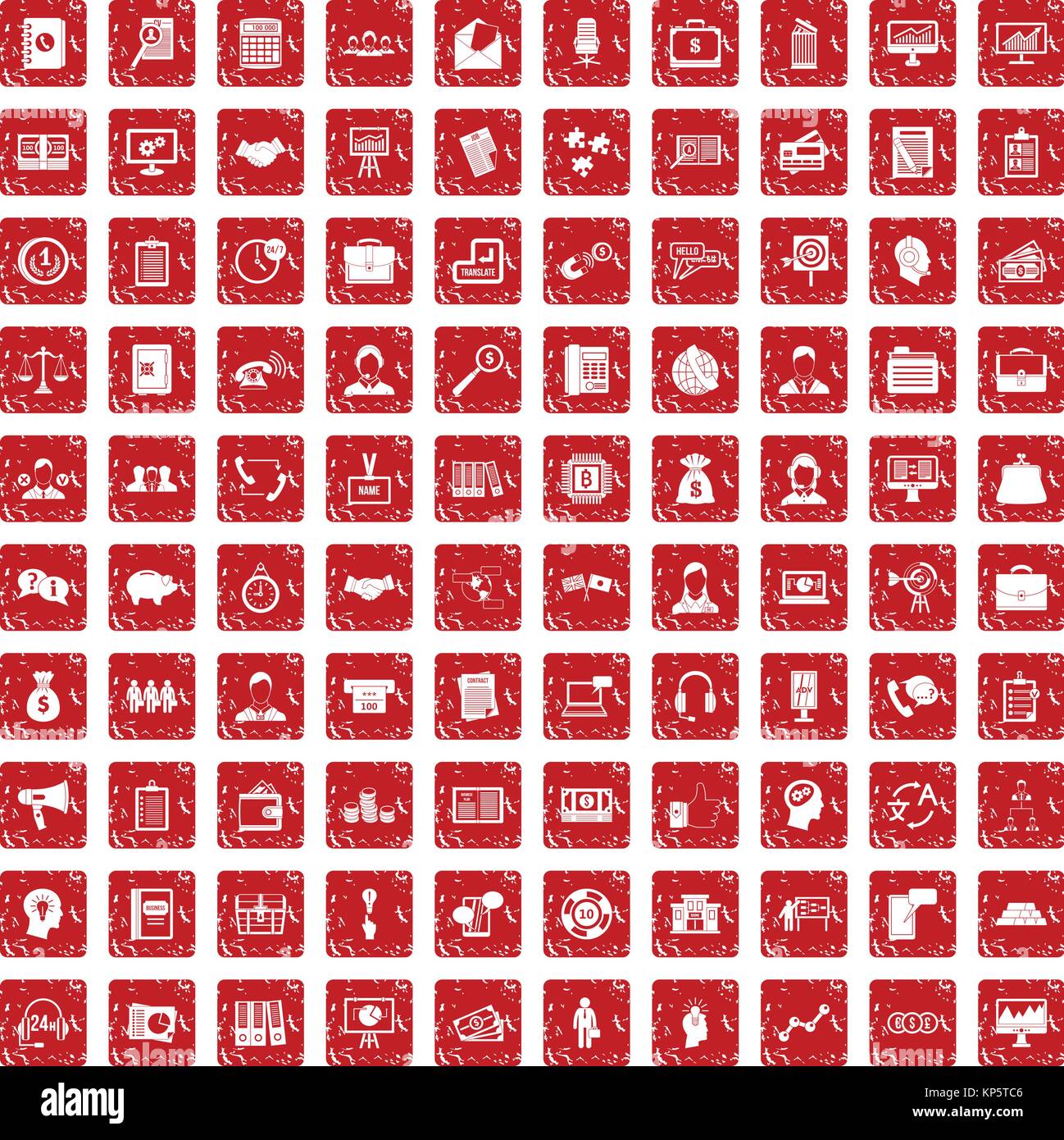 100 business people icons set grunge red Stock Vector