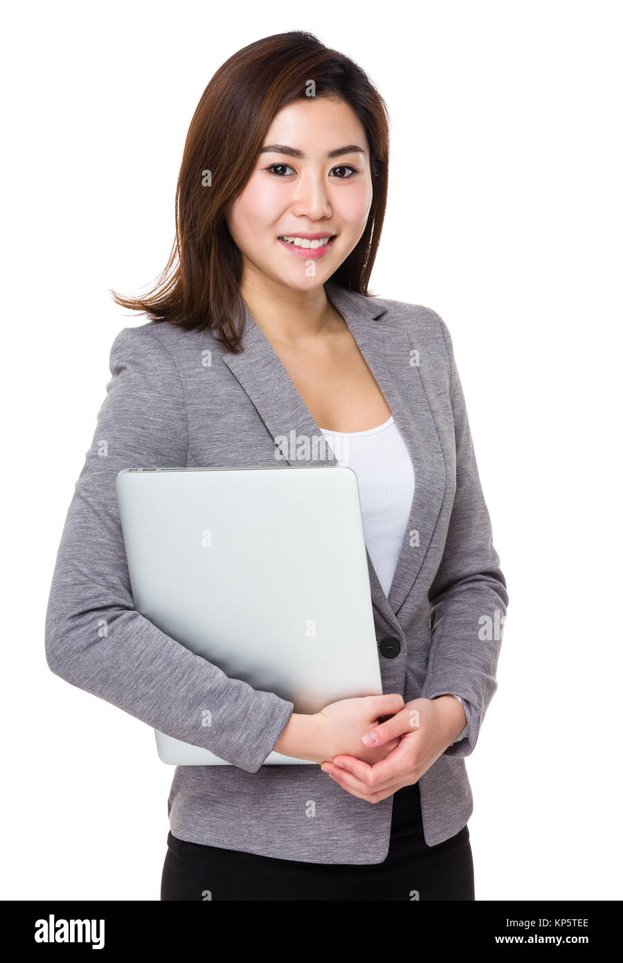 Young businesswoman hold with laptop computer Stock Photo Alamy