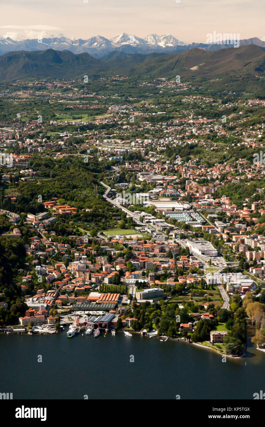 Lake Como with the town and the Apls Stock Photo