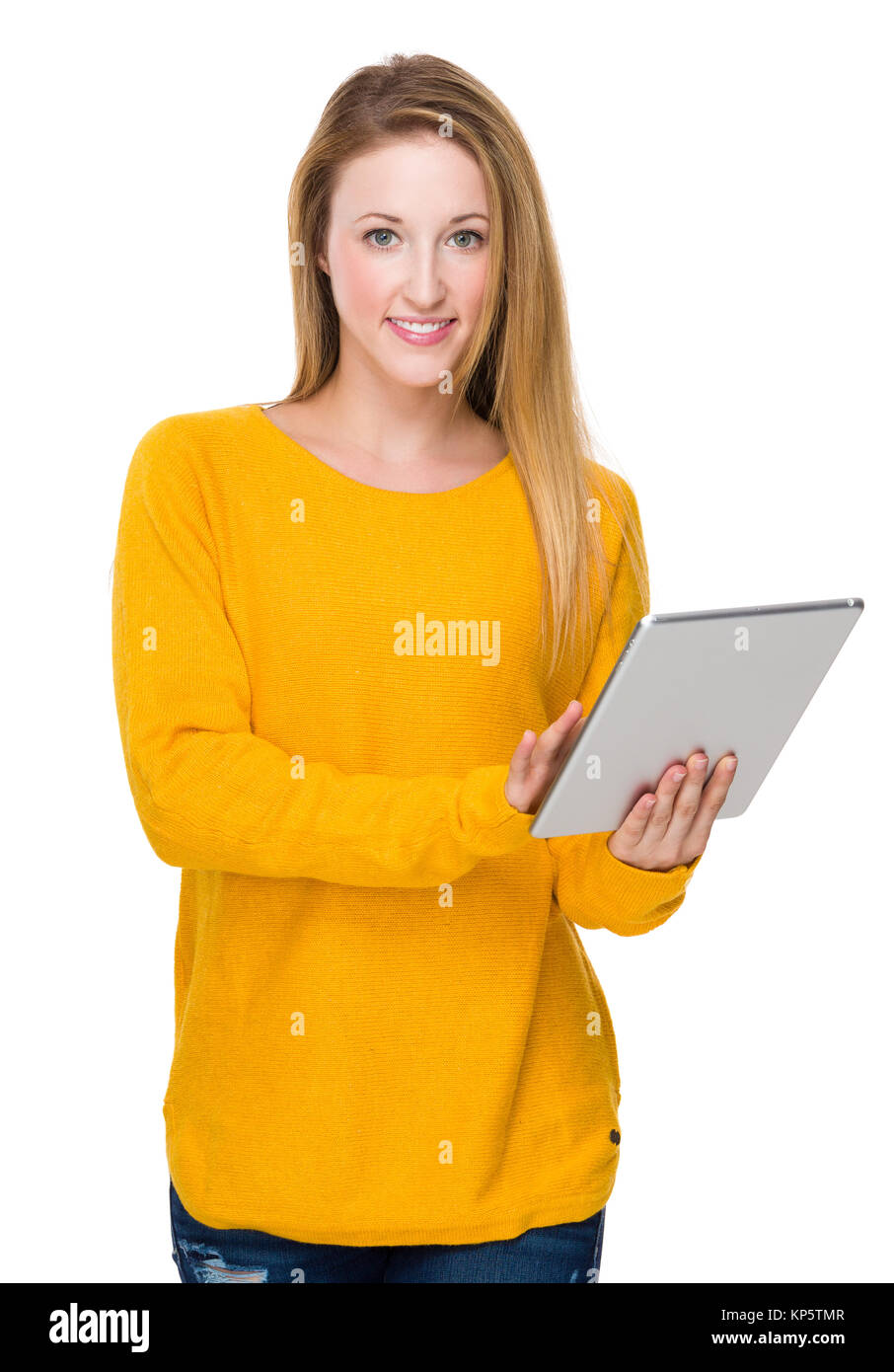 Caucasian woman use of digital tablet Stock Photo - Alamy