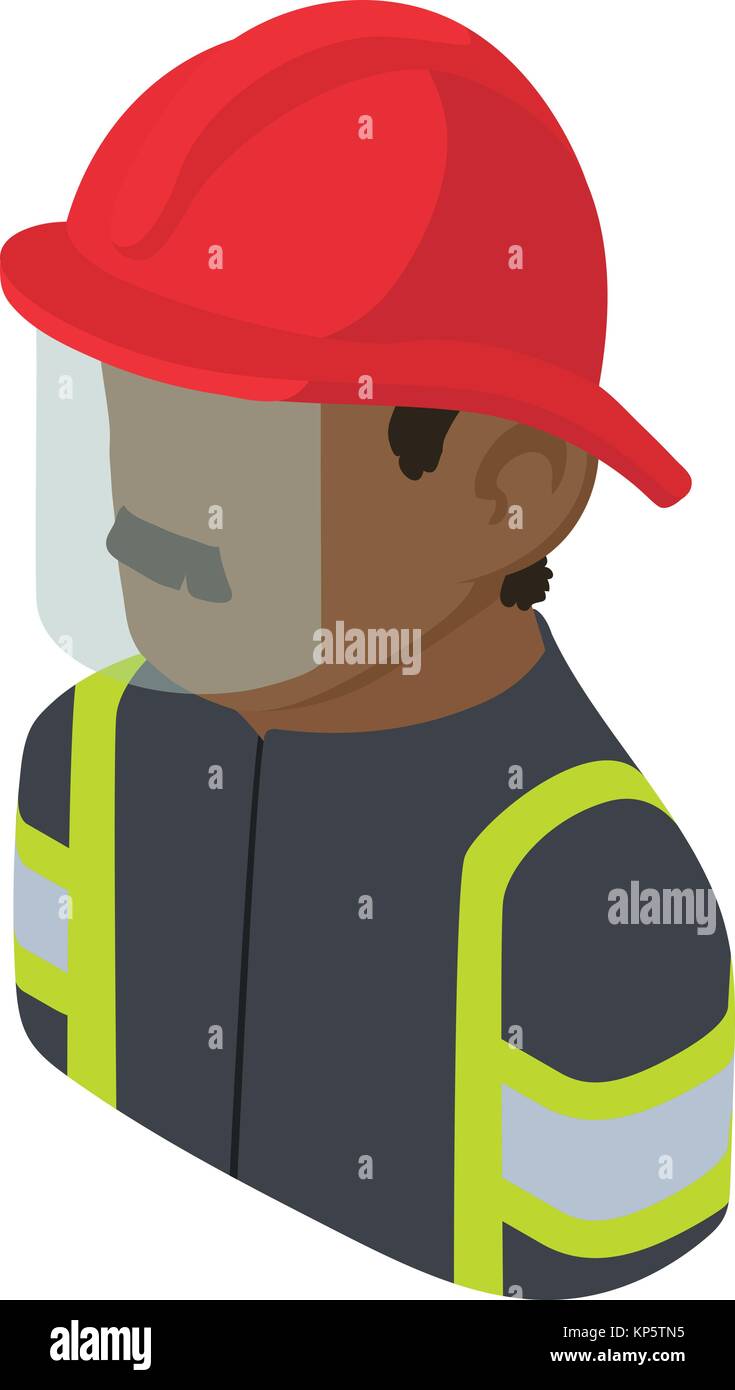 Firefighter man african american icon, isometric 3d style Stock Vector