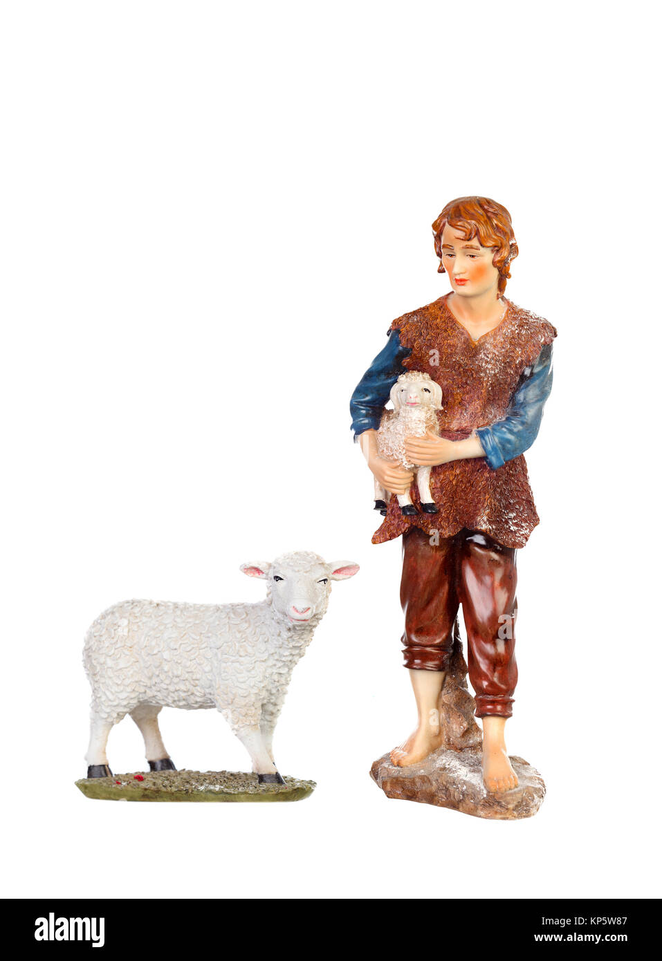 Figure of the shepherd with a sheep for the nativity portal