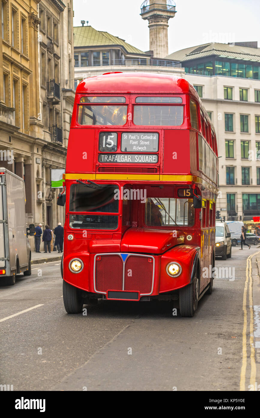 Red Double Decker Bus in London, UK Stock Photo