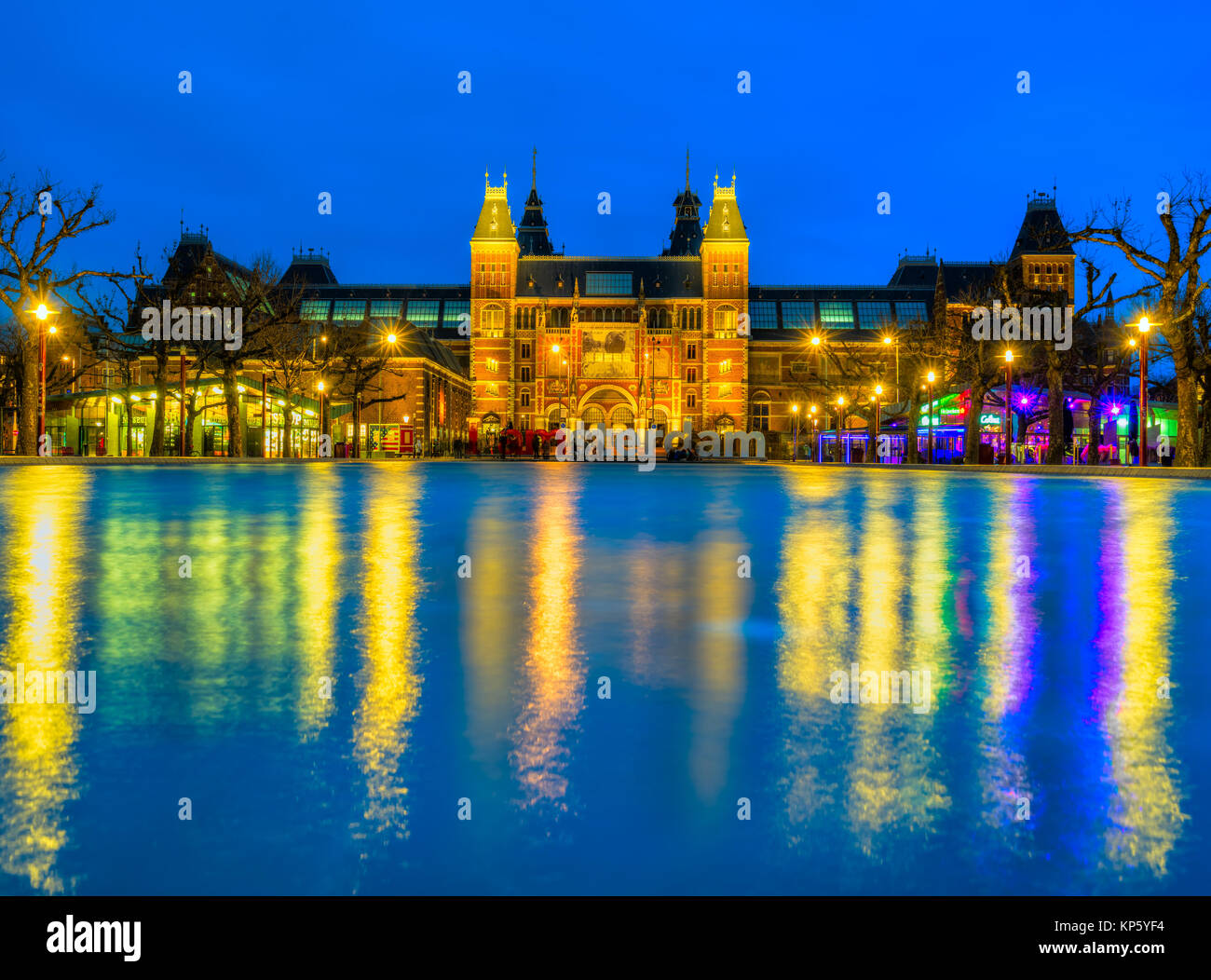 Amsterdam, Netherlands - May 03 2016: The Rijksmuseum Amsterdam museum area with the words IAMSTERDAM in Amsterdam, Netherlands. Stock Photo