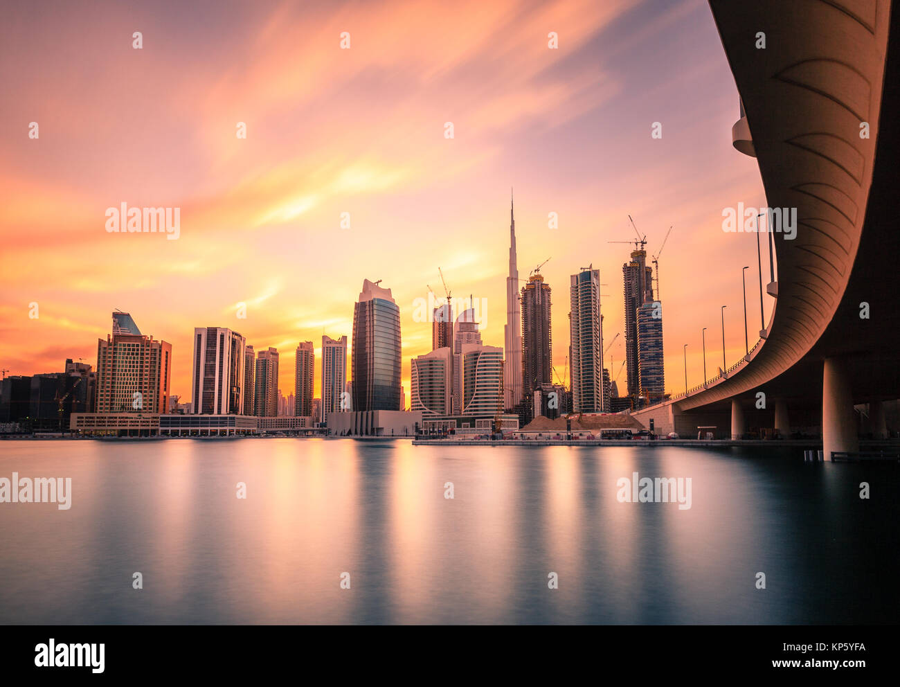 Scenic view of skyline of Dubai's downtown at sunset Stock Photo - Alamy