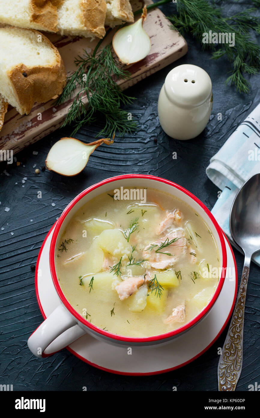 Finnish fish soup with red fish with spices and fresh dill Stock Photo Alamy
