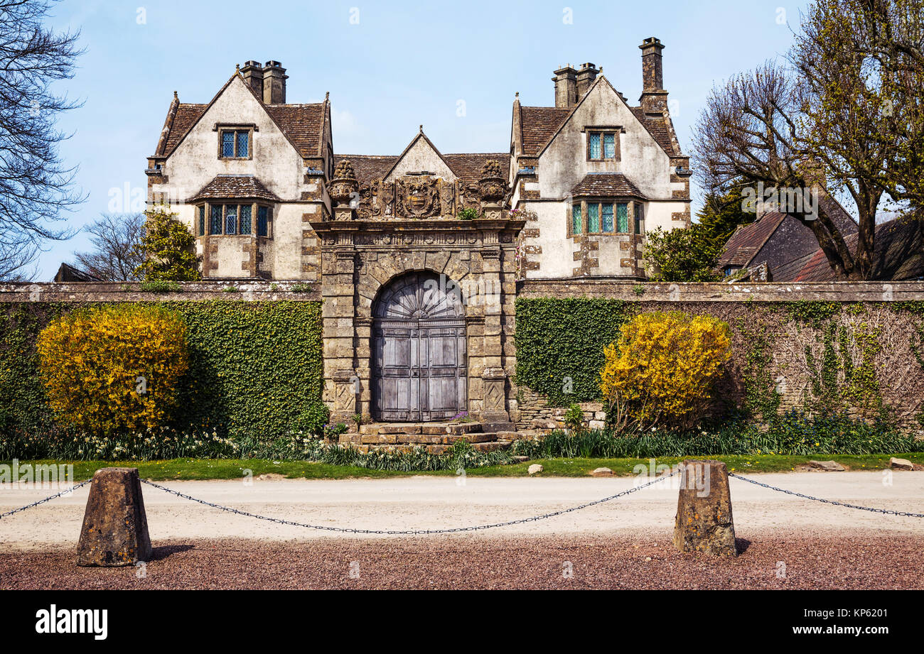 Walled frontage of Cold Ashton Manor in the Cotswolds of South