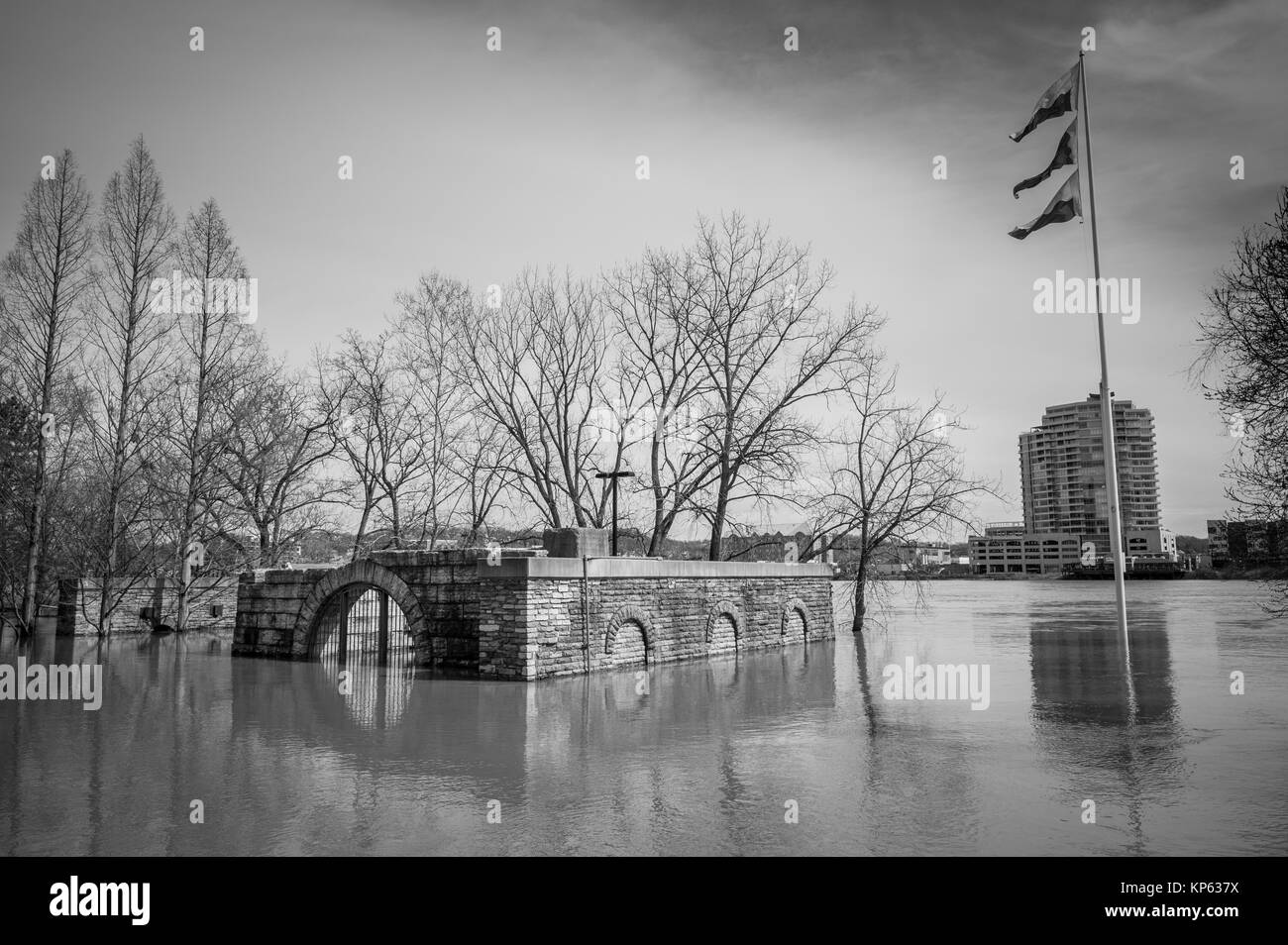 View of flooding along Cincinnati's Riverfront. © 2014 Mark Bealer  Studio 66 LLC  513-871-7960  info@studio66foto.com www.studio66foto.com Stock Photo