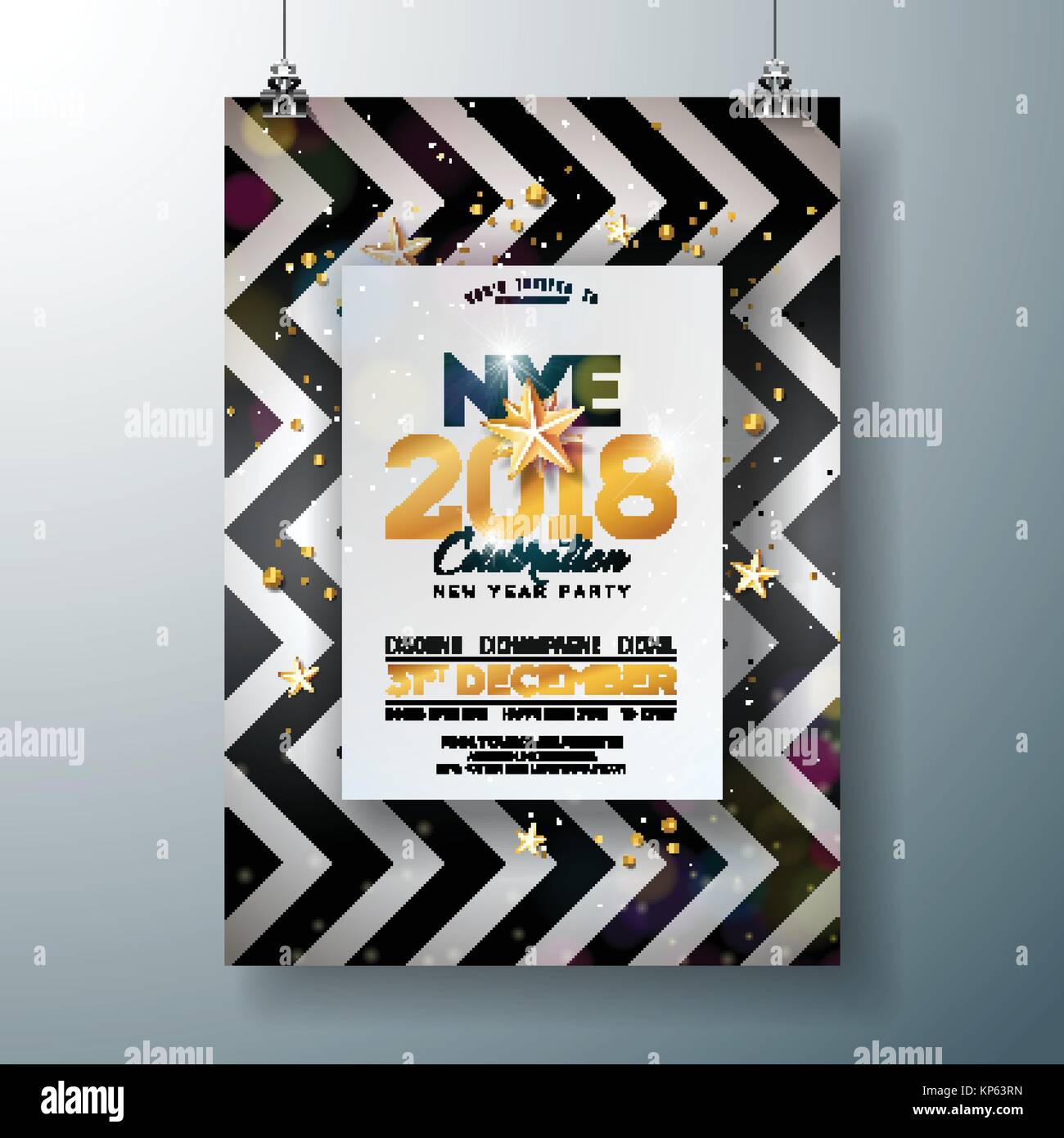 2018 New Year Party Celebration Poster Template Illustration with Shiny ...