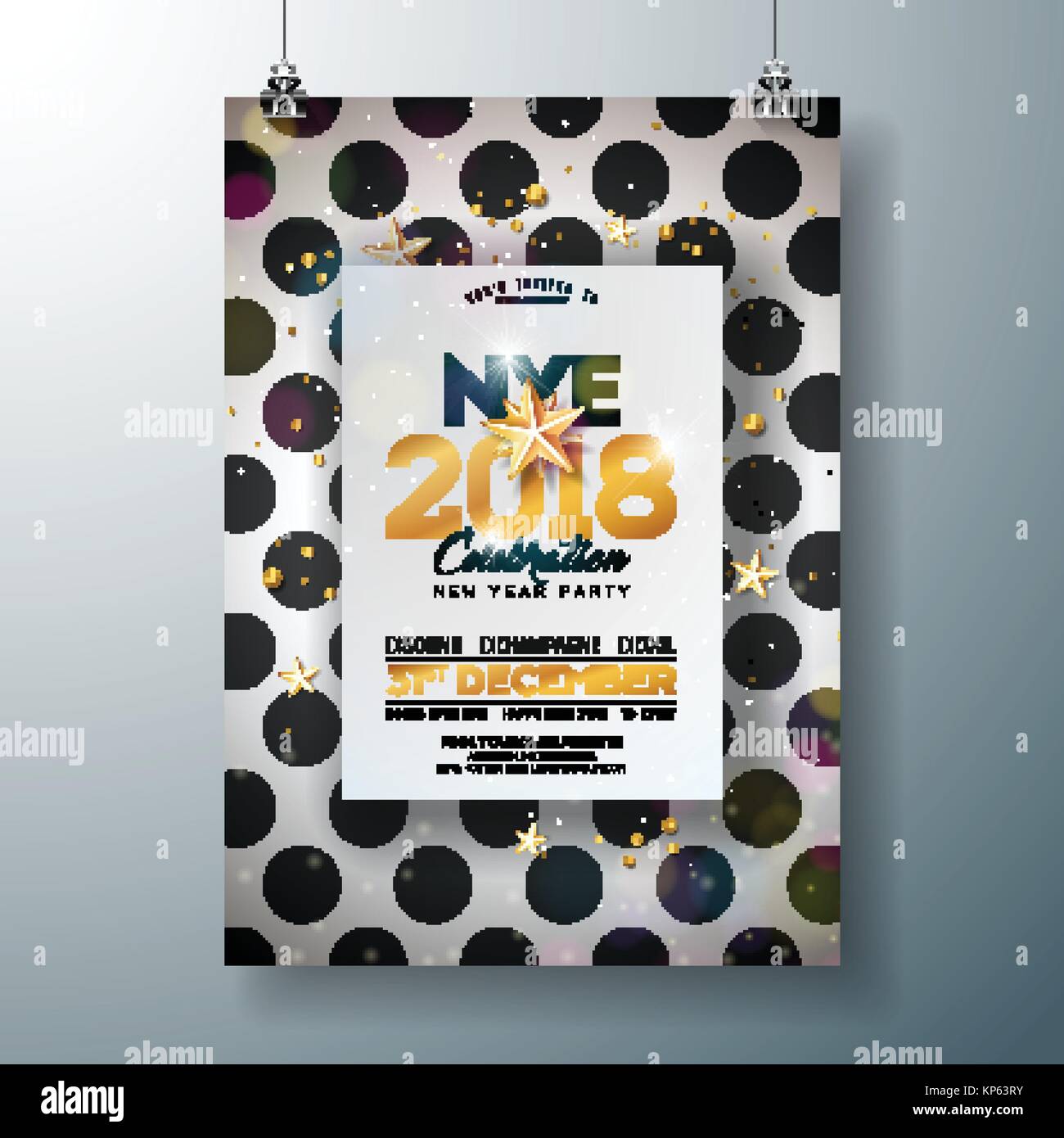 2018 New Year Party Celebration Poster Template Illustration with Shiny ...