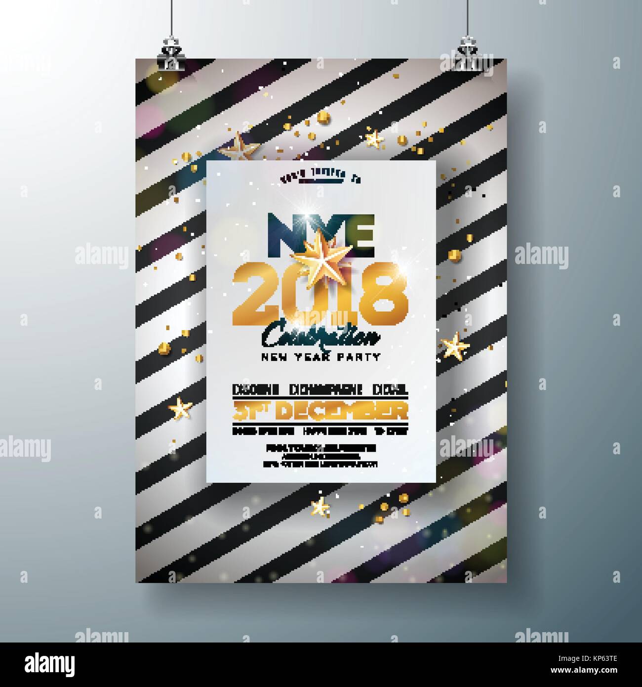 2018 New Year Party Celebration Poster Template Illustration with Shiny ...