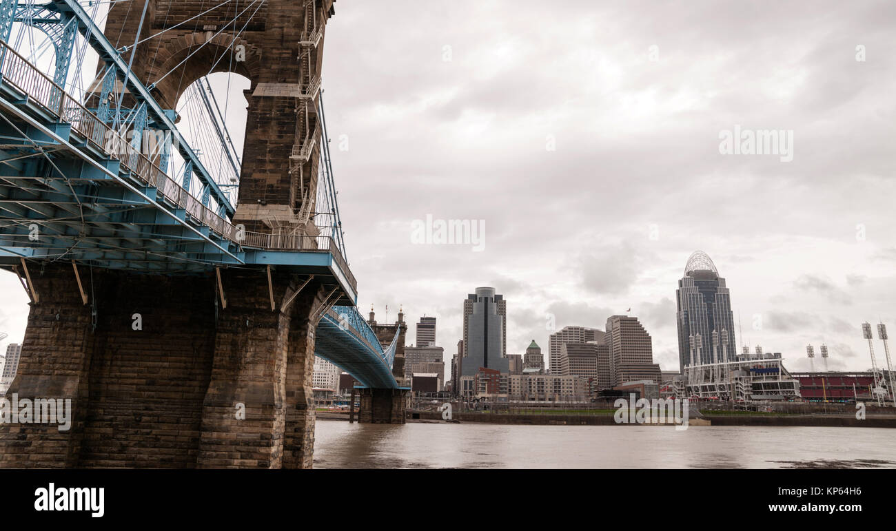 Storm over Suspension Bridge Newport Kentucky Cincinnati Ohio River