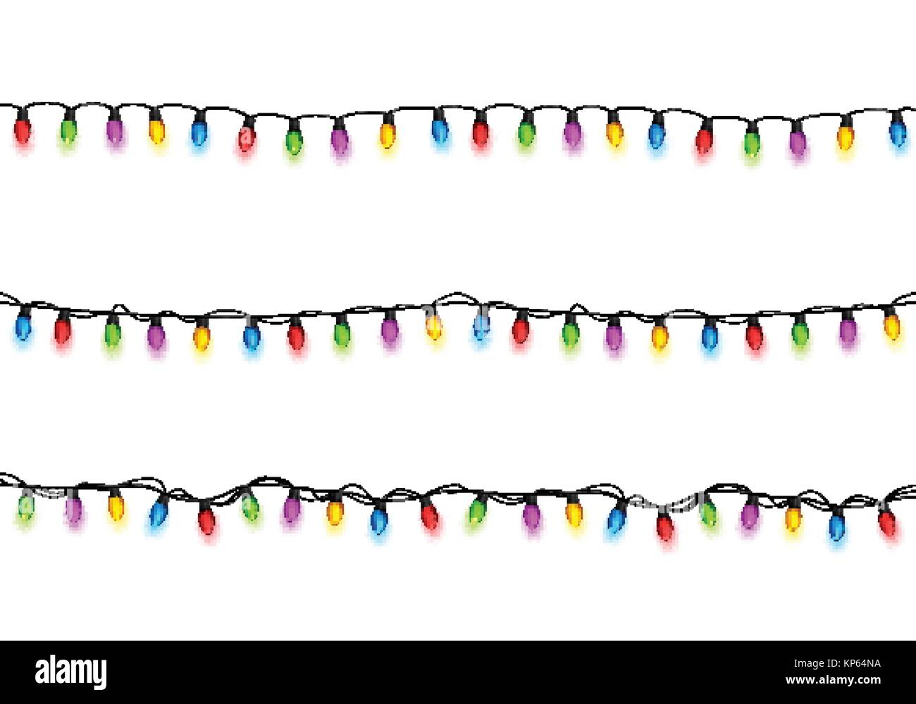 Christmas glowing lights on white background. Garlands with colored ...
