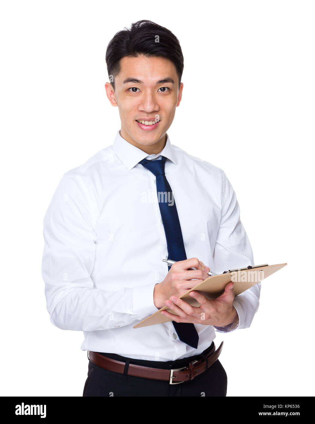 Businessman take note on clipboard Stock Photo - Alamy