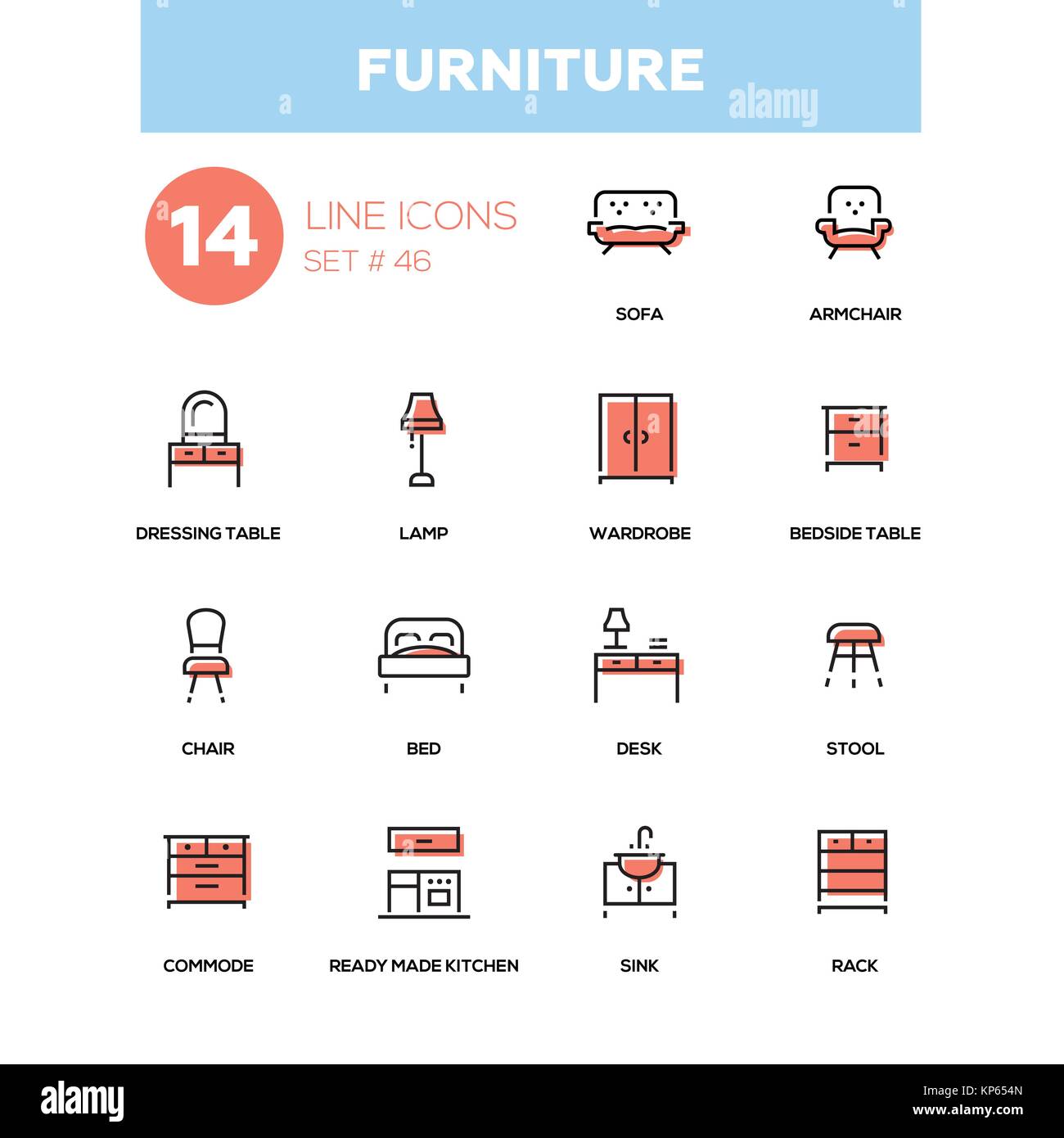 Furniture - line design icons set Stock Vector