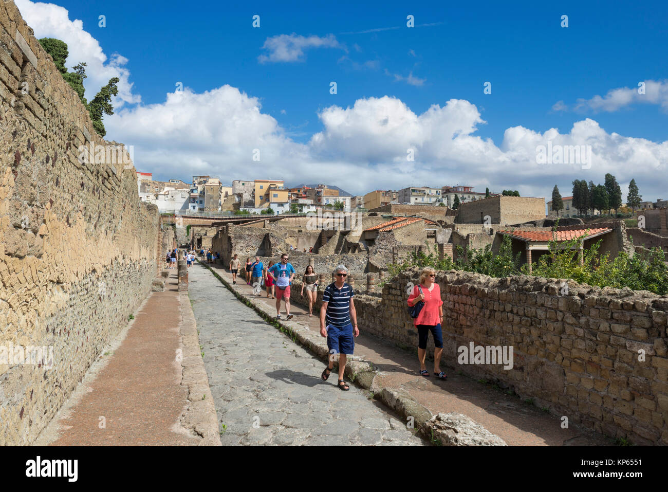 Tourists at the Roman ruins of Herculaneum (Ercolano), Naples, Campania, Italy Stock Photo