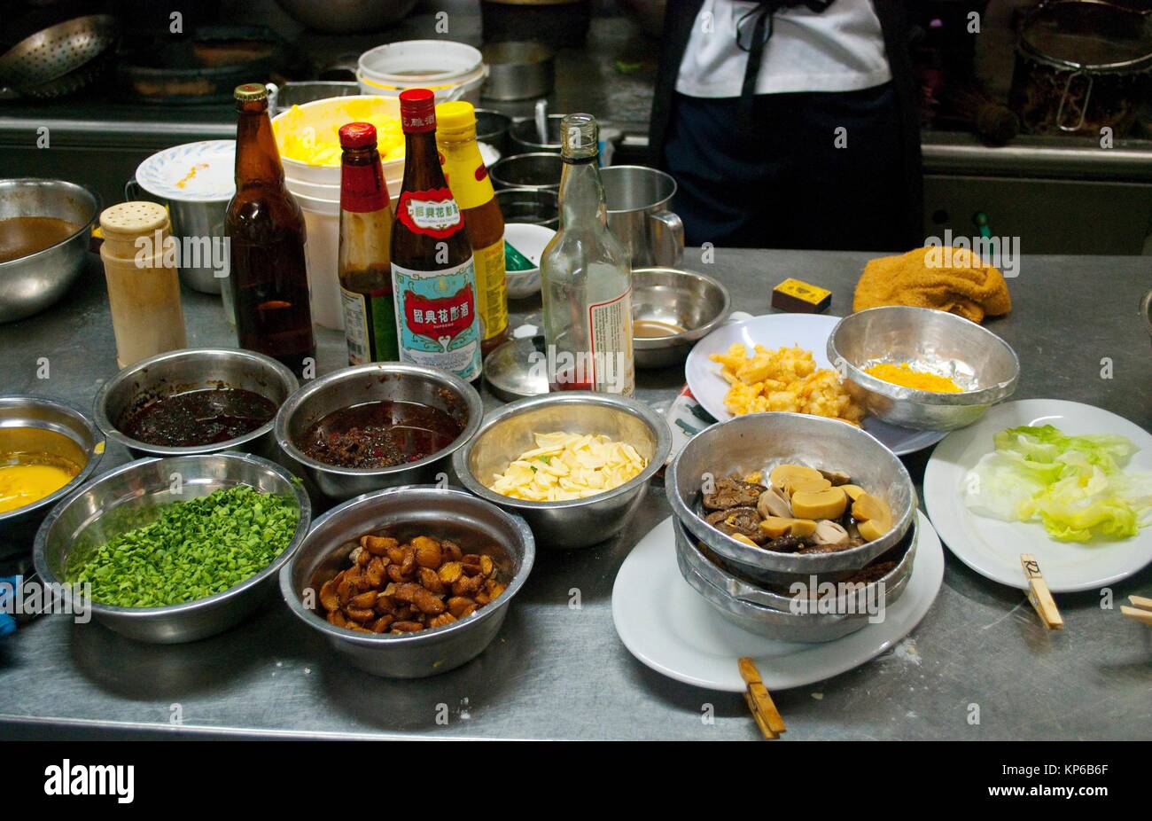 Inside a kitchen in a very trendy restaurant in Kuching, Malaysia Stock