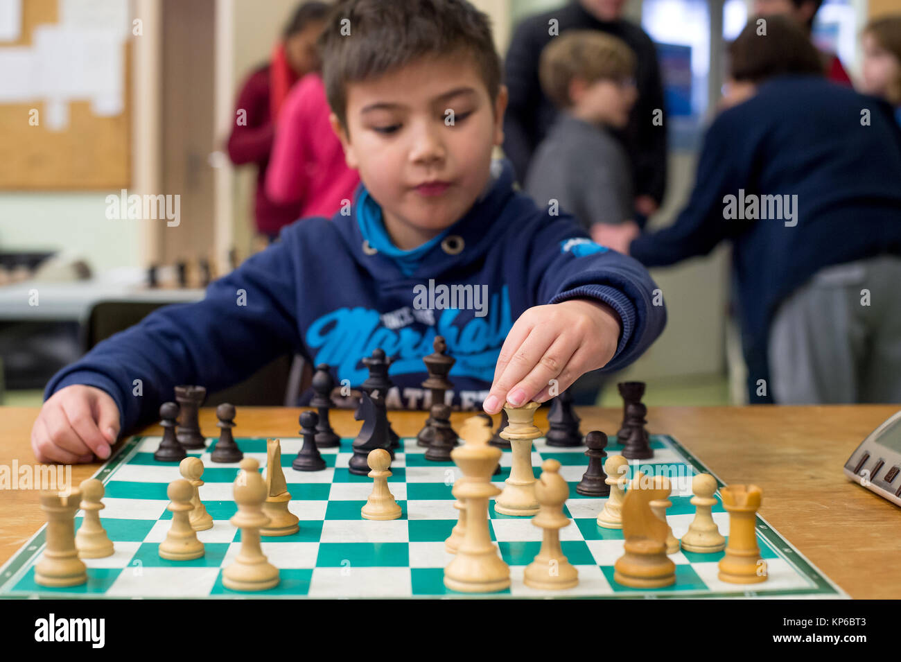 Boy playing chess. France. Stock Photo