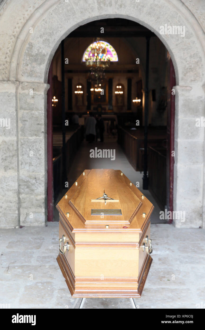 Catholic funeral mass in a church. Stock Photo