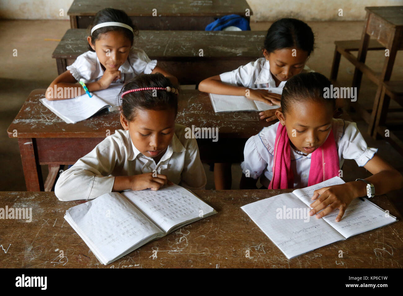 Cambodian schoolgirls in classroom. Battambang. Cambodia. Stock Photo