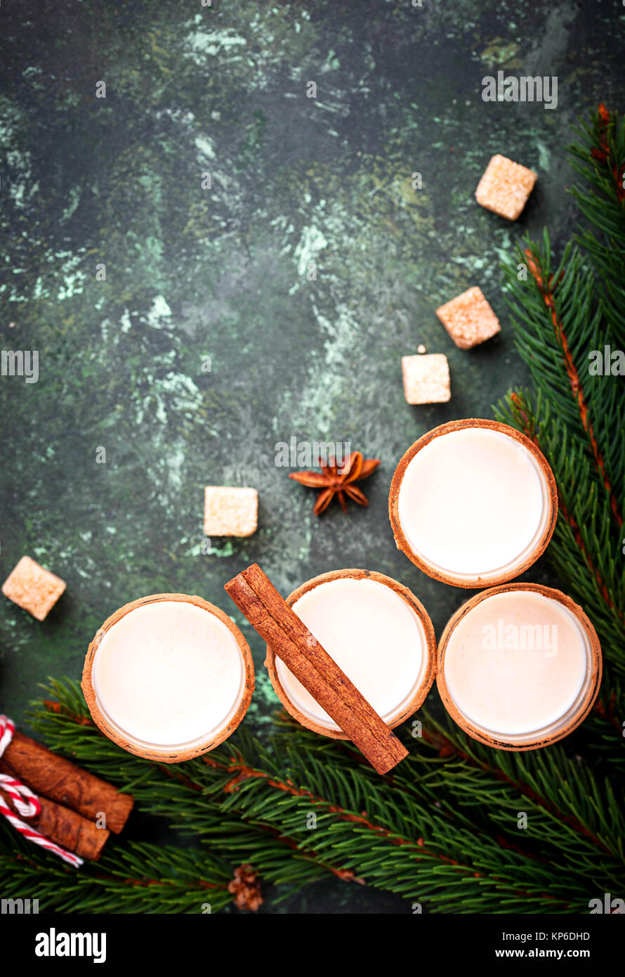 Christmas cocktail eggnog with cinnamon and grated nutmeg. Selective ...