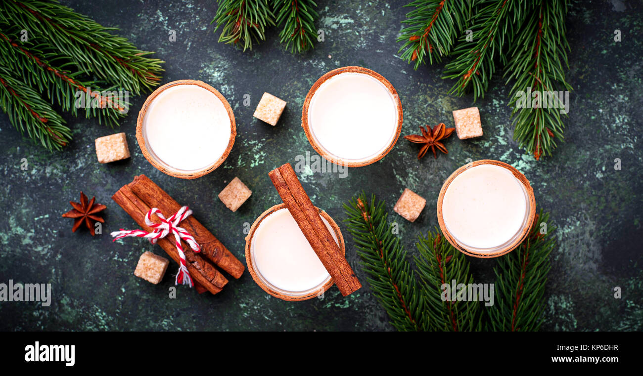 Christmas cocktail eggnog with cinnamon and grated nutmeg. Selective ...