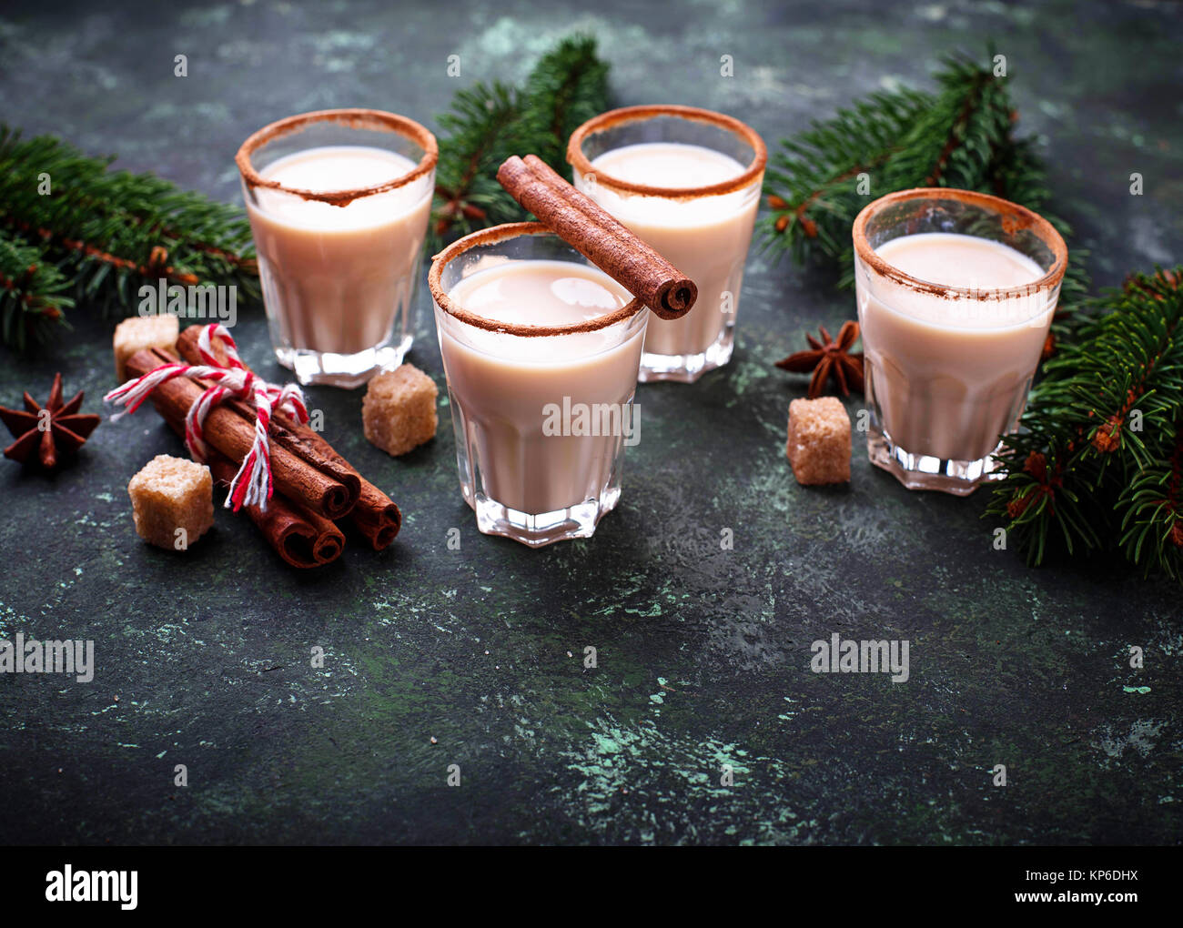 Christmas cocktail eggnog with cinnamon and grated nutmeg. Selective ...