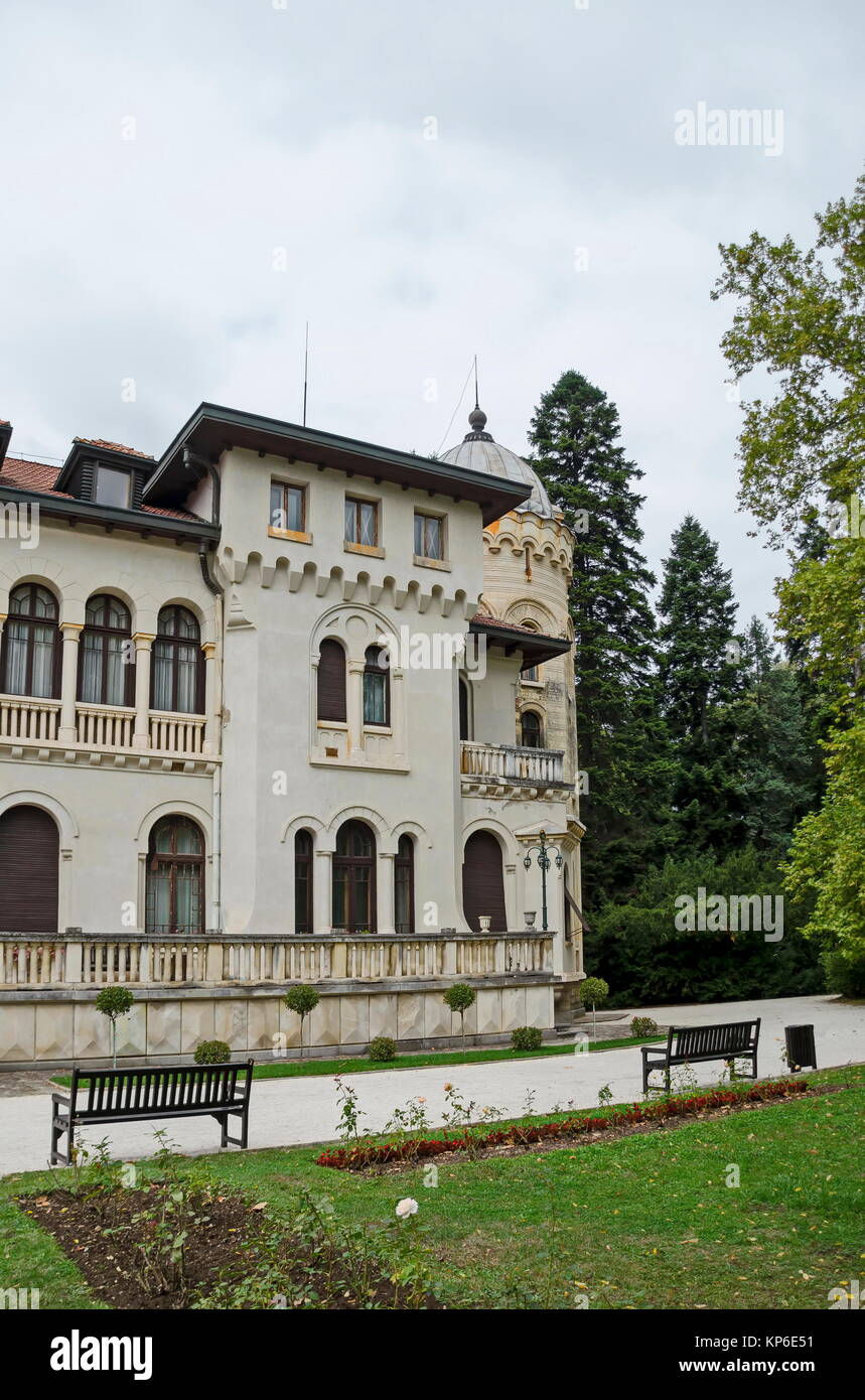 Fragment of restored Vrana Palace  in National monument of landscape architecture Park museum Vrana in former time royal palace on outskirts of Sofia Stock Photo