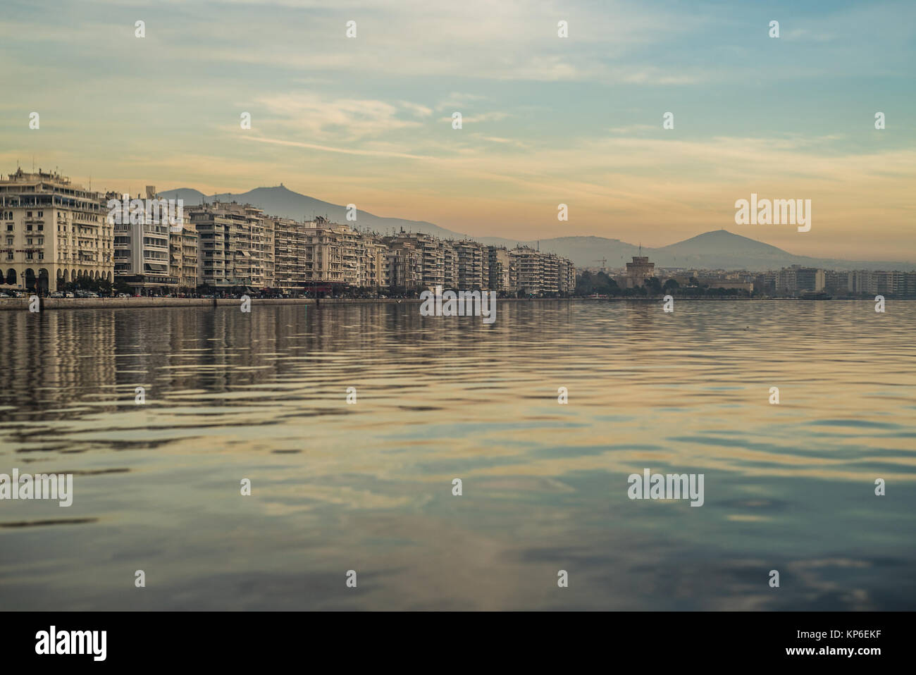 Thessaloniki Port View, using tilt and shif lens, Golden Hour Stock Photo