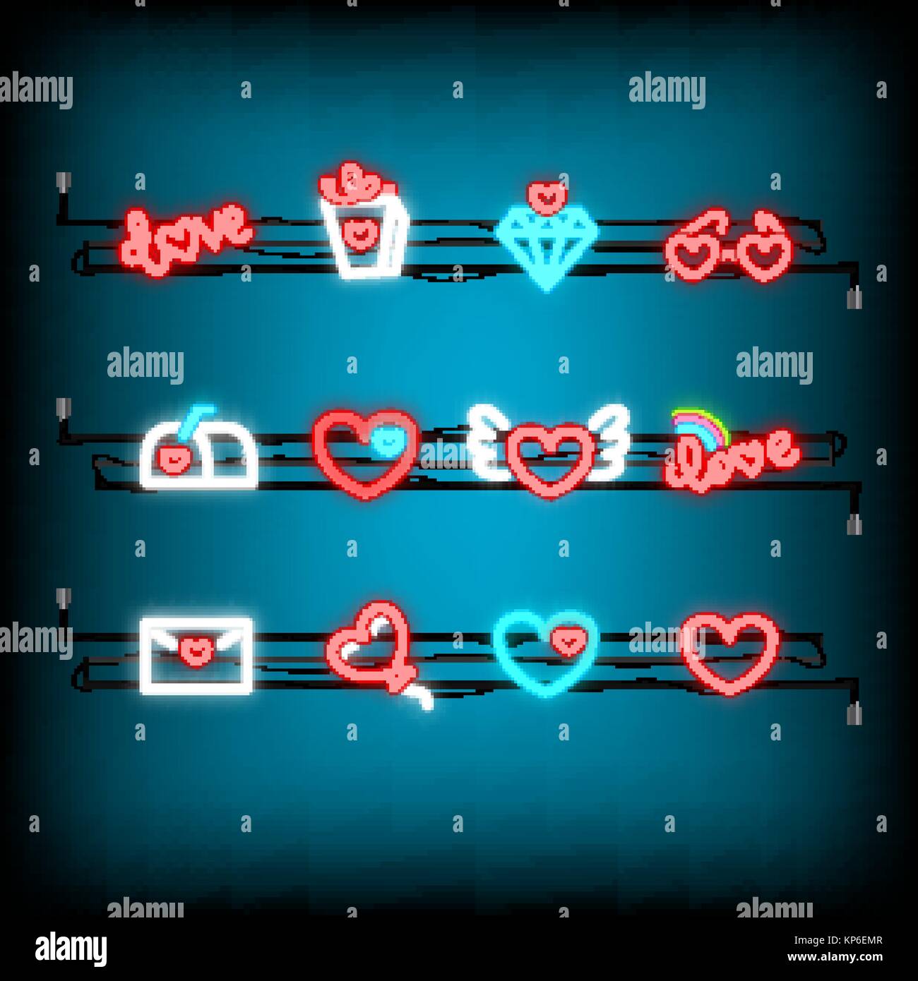 Neon happy Valentines Day set icon Stock Vector Image & Art - Alamy