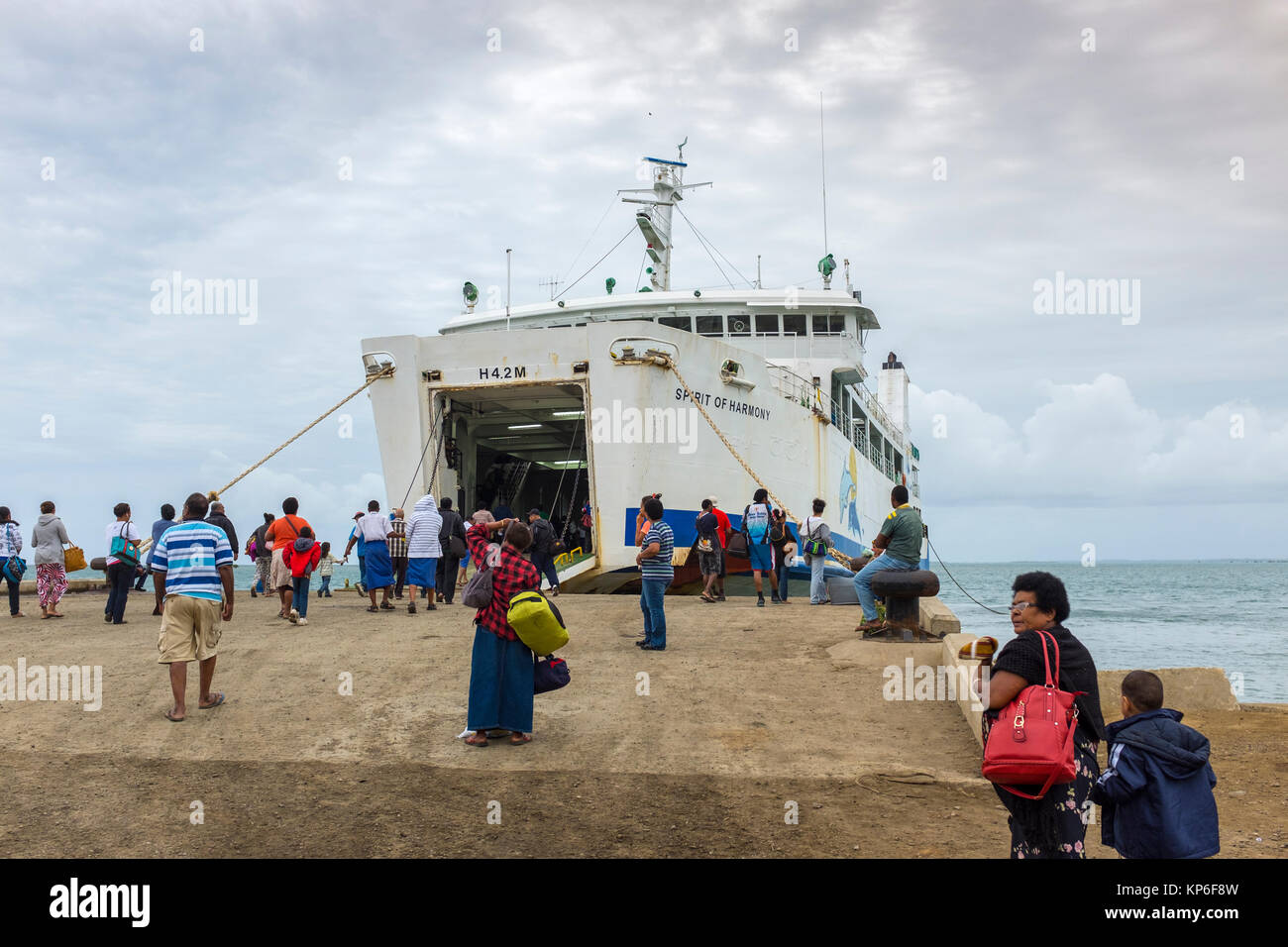 Sprit of Harmony ferry, on departure from Natovi (Viti Levu) to Levuka, Fiji Islands, South Pacific Stock Photo