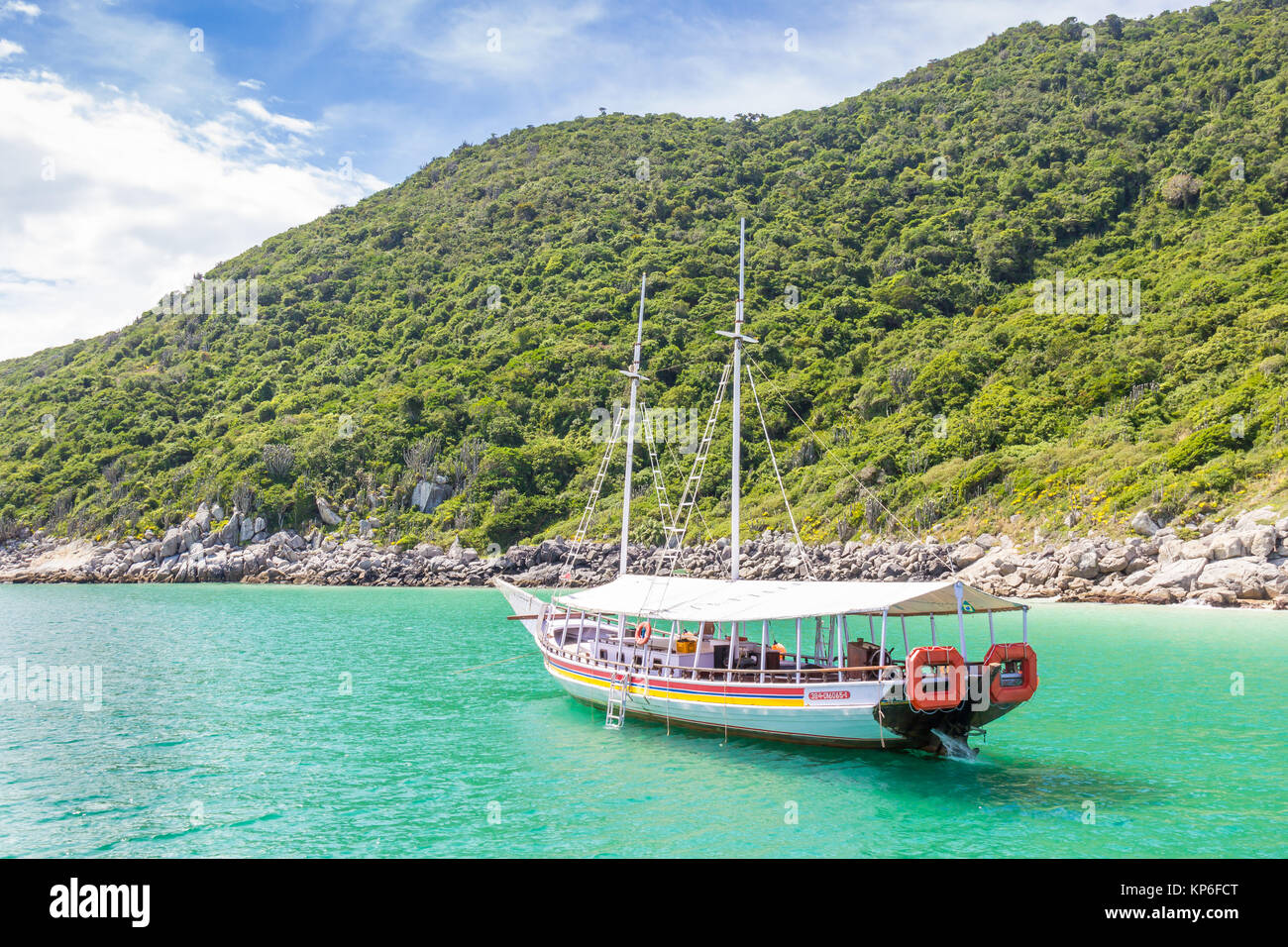 Boat anchoring near Pontal do Atalaia | Arraial do Cabo | Brazil Stock Photo