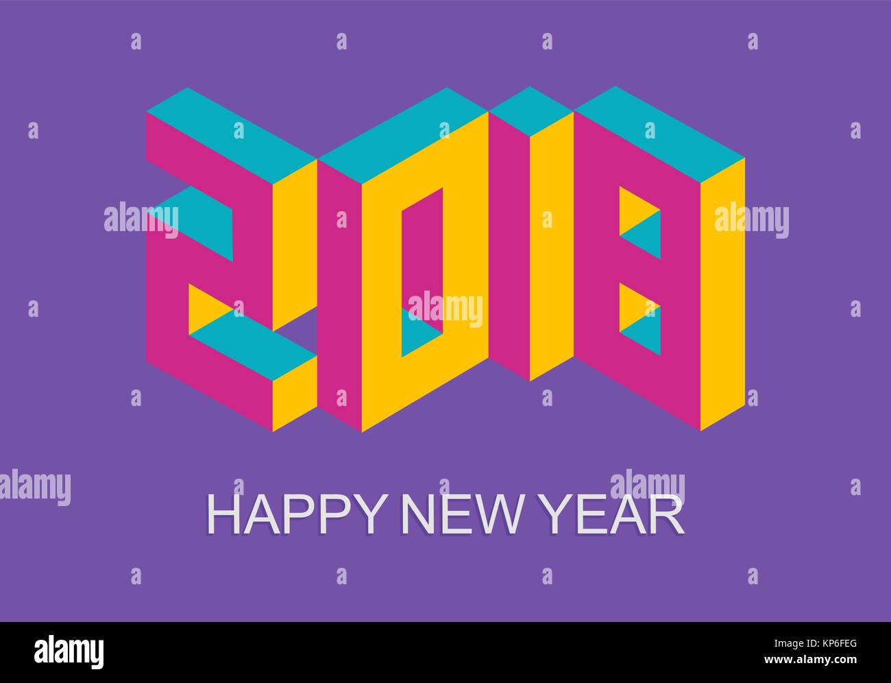 Happy New Year 2018 retro greeting card design with colorful geometric