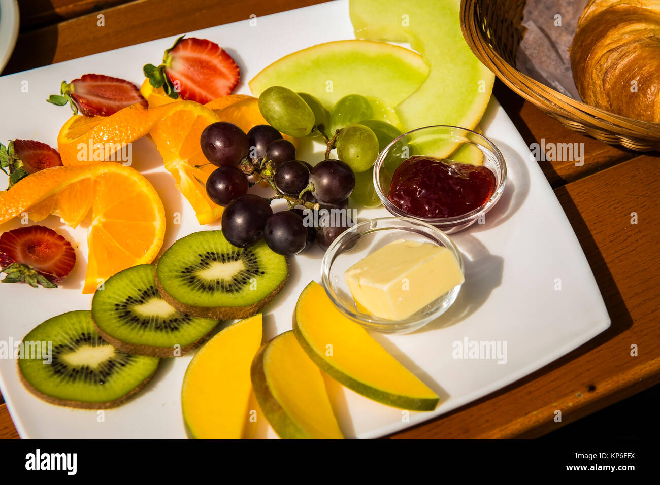 Obstteller, Fruehstueck - fruits for breakfast Stock Photo