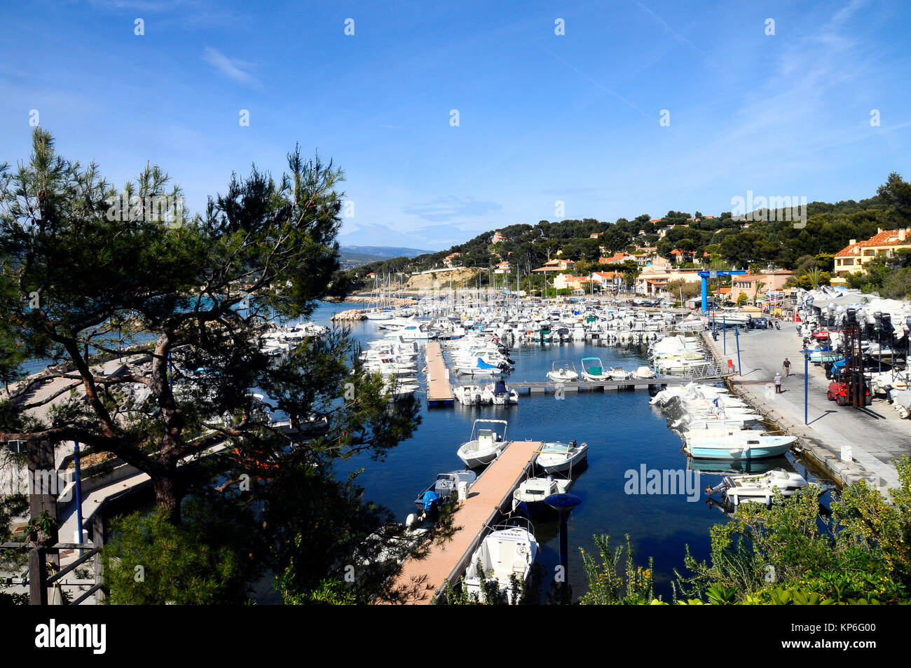 Overview of Marina of La Madrague, Saint-Cyr, near Marseille, France Stock Photo