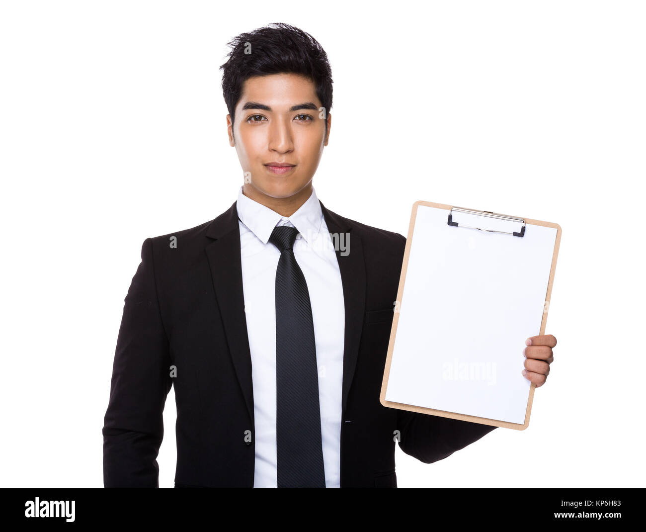 Businessman show with blank paper of clipboard Stock Photo - Alamy