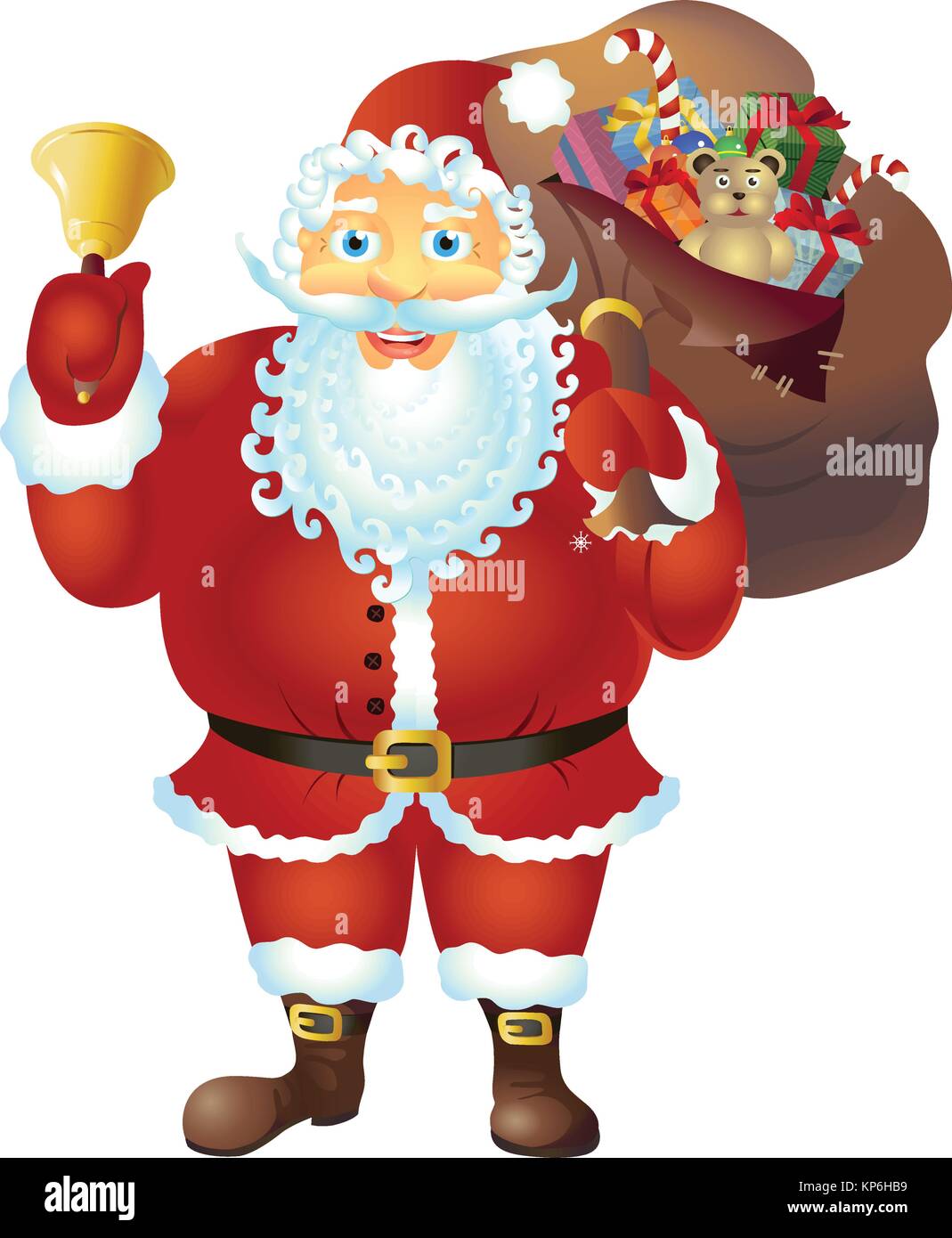 Santa Claus with bell isolated on white Christmas New year background vector Illustration Stock Vector