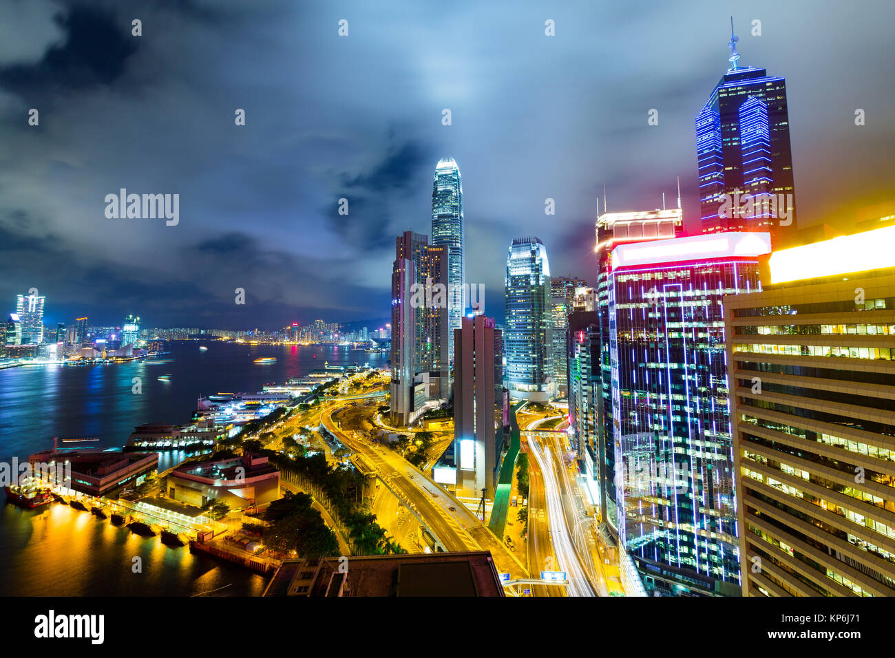 Hong Kong highrise buildings at night Stock Photo - Alamy