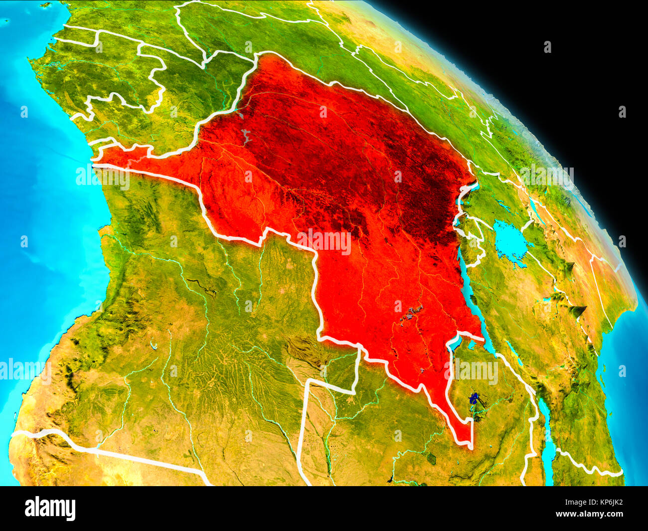 Space orbit view of Democratic Republic of Congo highlighted in red on ...