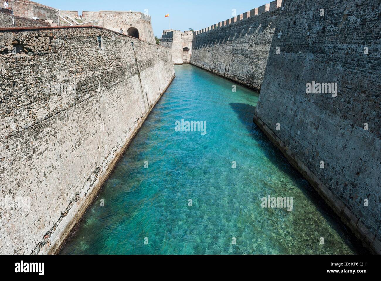Royal Walls (Murallas Reales) and navigable moat, Ceuta, autonomous city, Spain, North Africa, Moroccan coastline. Stock Photo