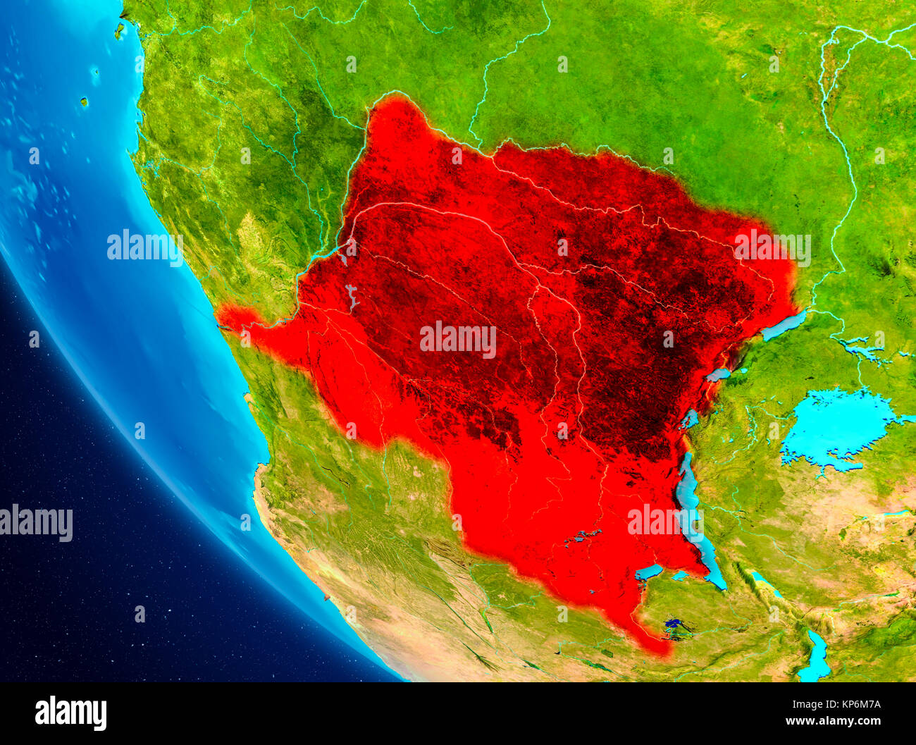 Democratic Republic of Congo highlighted in red on planet Earth. 3D ...
