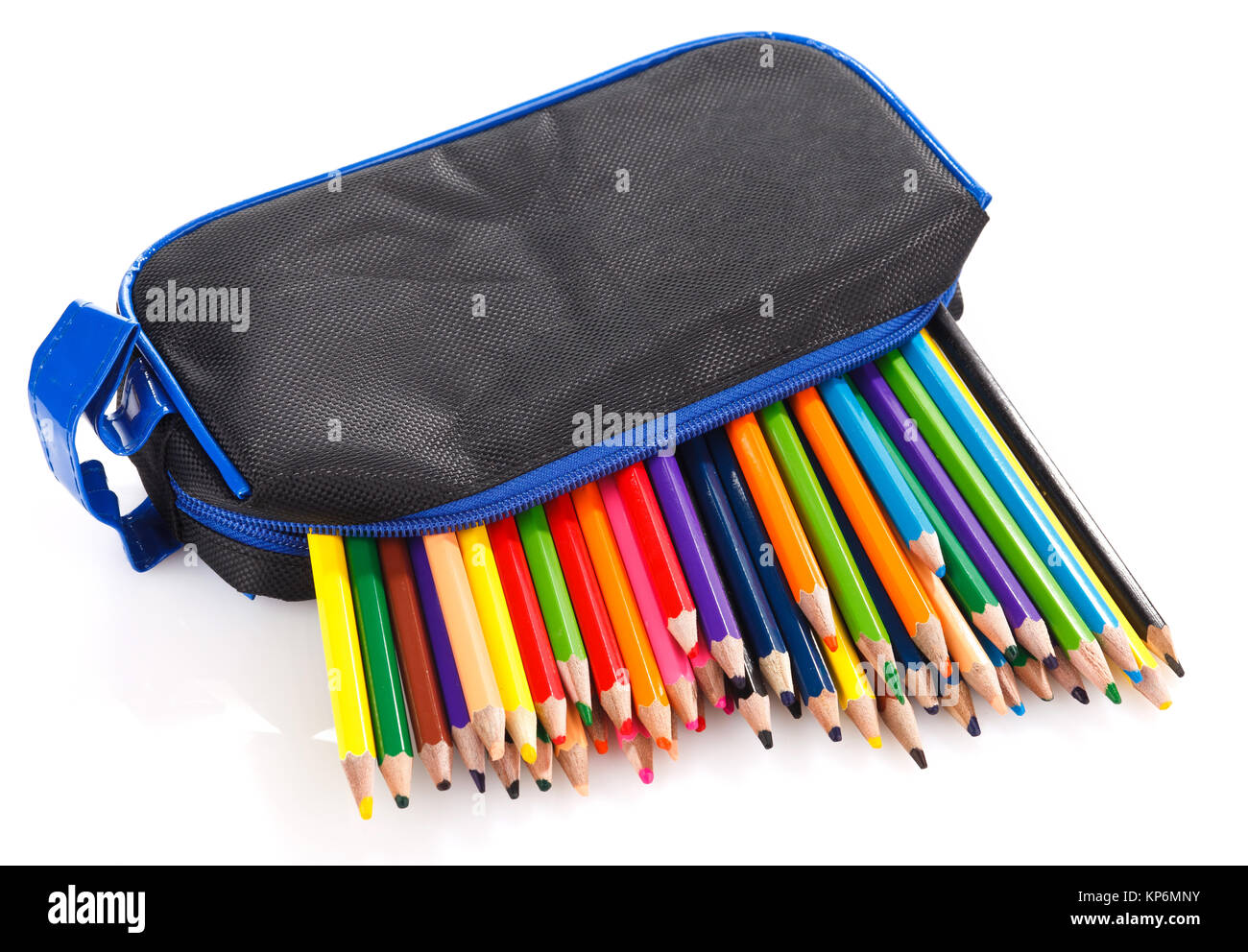 Red pencil case and pencils isolated on white background Stock Photo - Alamy