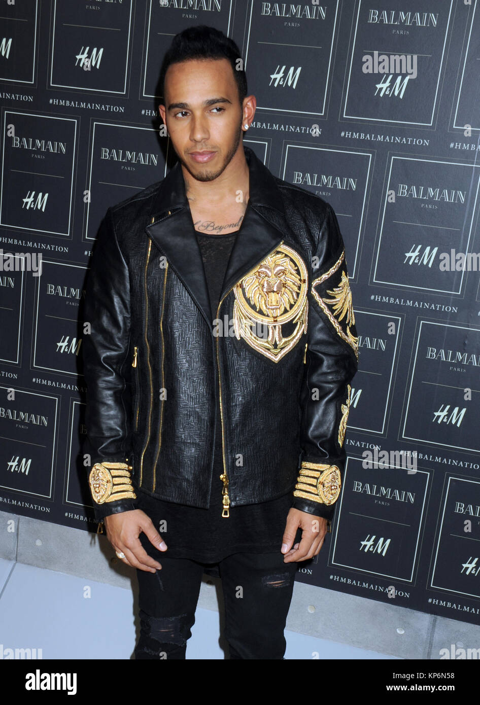 NEW YORK, NY OCTOBER 20: Lewis Hamilton at the BALMAIN X H&M collection launch at 23 Street on October 20, 2015 in York City. People: Lewis Hamilton Stock Photo - Alamy