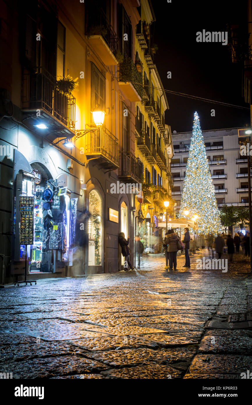 Salerno (Italy): Christmas tree  in Piazza Portanova during the event "Luci d'artista" in December. Stock Photo