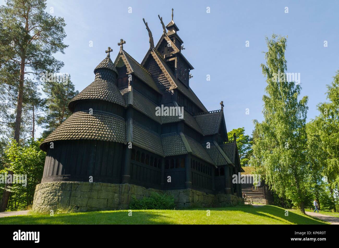 Norwegian Folk Museum, one of the world´s oldest and largest open-air museums, with 155 traditional houses from all parts of Norway and a stave Stock Photo